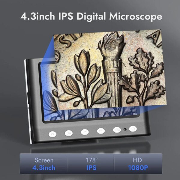 RIEVBCAU DM7 4.3'' Digital Microscope 1000X Coin Microscope 1080P Video Microscope for Adult Soldering With 8 LEDs Dropshipping - Image 2