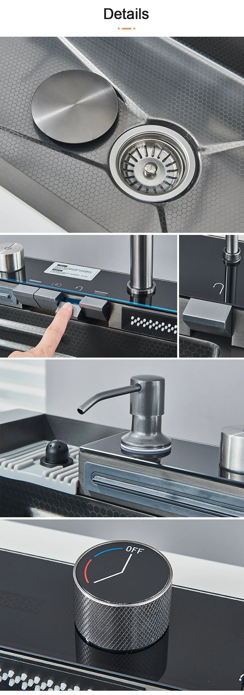 Stainless Steel Kitchen Sink with Faucet Digital Display Large Single Bowl Waterfall Rain 5 Functions System Dish Basin Sink Stainless Steel Kitchen Sink with Faucet Digital Display Large Single Bowl Waterfall Rain 5 Functions System Dish Basin Sink