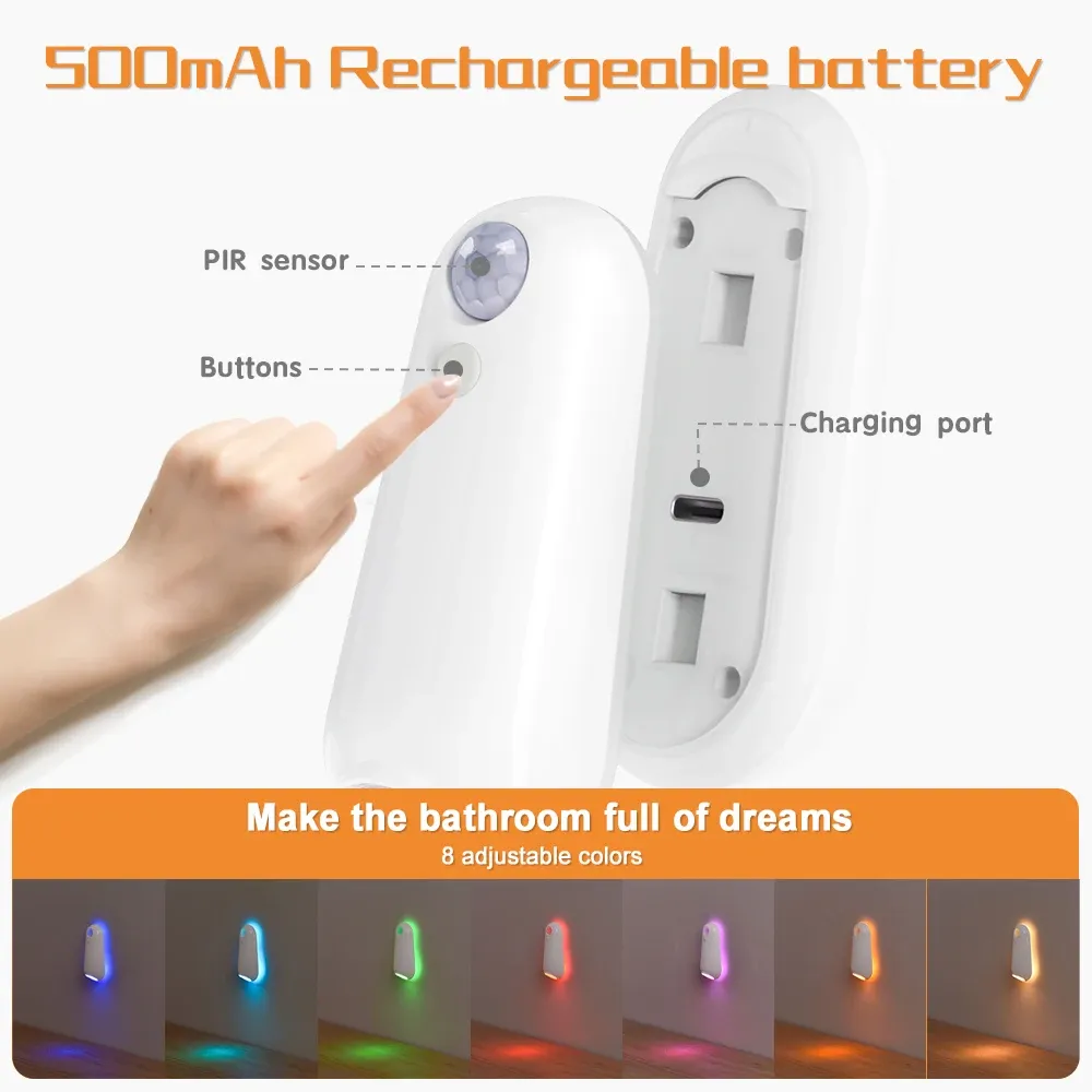 Toilet Night Light Motion Sensor Light Toilet Bowl Light RGB 7Color Changing For Bathroom Decoration LED Rechargeable LED Light - Image 5
