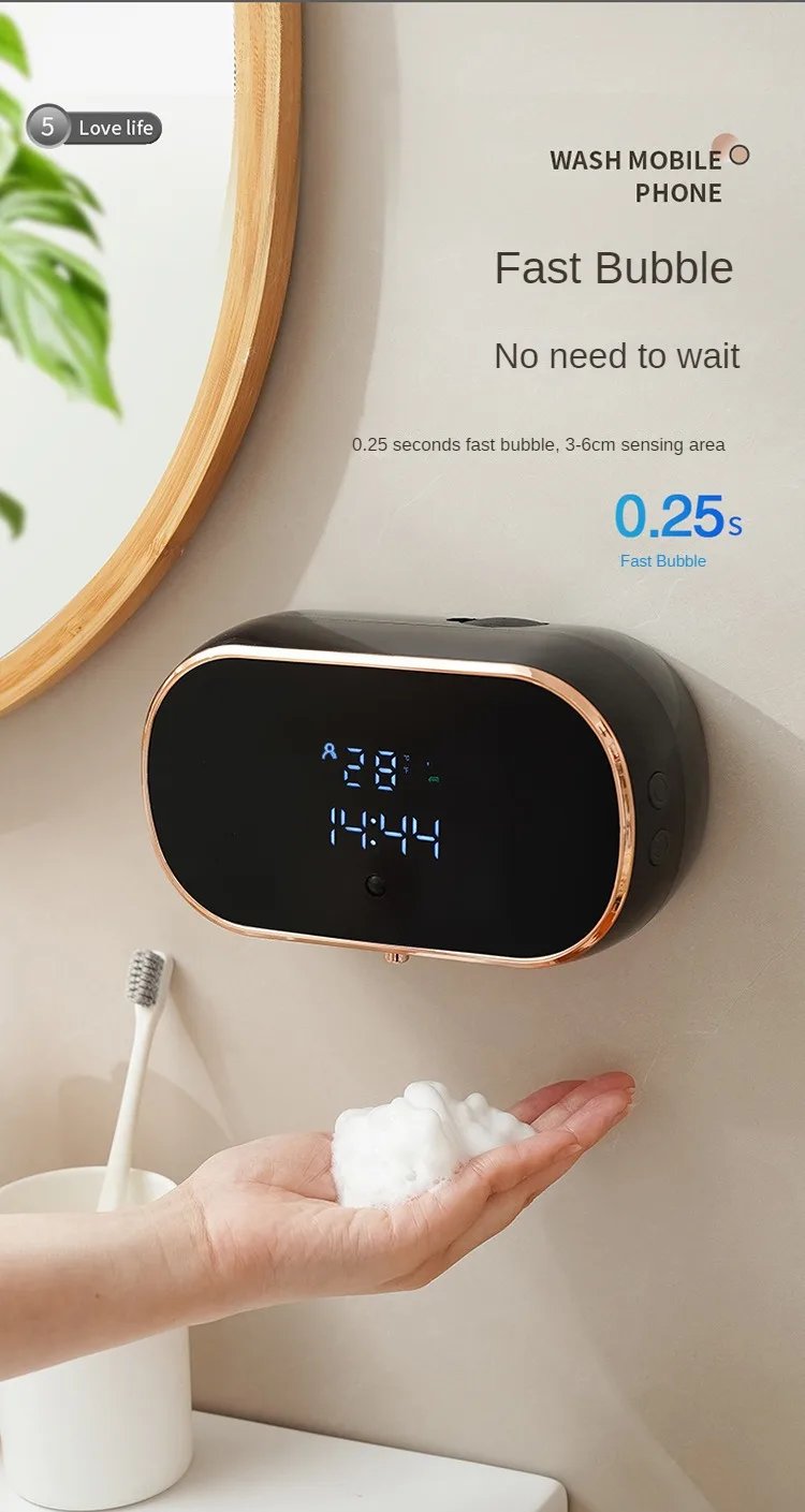 Intelligent Wall Mounted Sensing Soap Dispenser with Non-contact Infrared Bubbles Suitable for Kitchens and Bathrooms Intelligent Wall Mounted Sensing Soap Dispenser with Non-contact Infrared Bubbles Suitable for Kitchens and Bathrooms