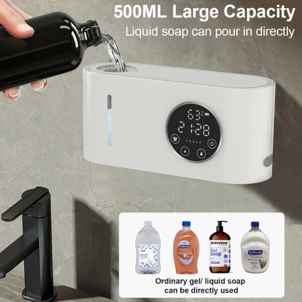 Automatic Soap Dispenser Wall-mounted Touchless Sensor Soap Dispenser with LED Screen 500ML Hand Wash Liquid Foam Soap Dispenser - Image 4