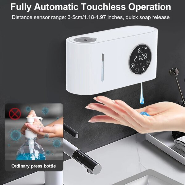 Automatic Soap Dispenser Wall-mounted Touchless Sensor Soap Dispenser with LED Screen 500ML Hand Wash Liquid Foam Soap Dispenser - Image 2