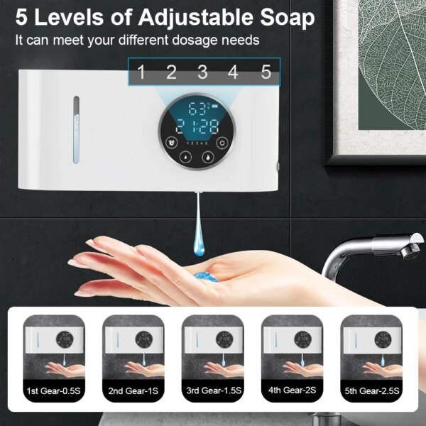 Automatic Soap Dispenser Wall-mounted Touchless Sensor Soap Dispenser with LED Screen 500ML Hand Wash Liquid Foam Soap Dispenser - Image 3