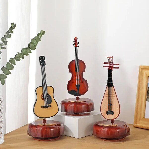 Rotating Music Box Guitar Violin Music Box Birthday Gift Girls' Festival Gift Creative Decorations In The Living Room Decor