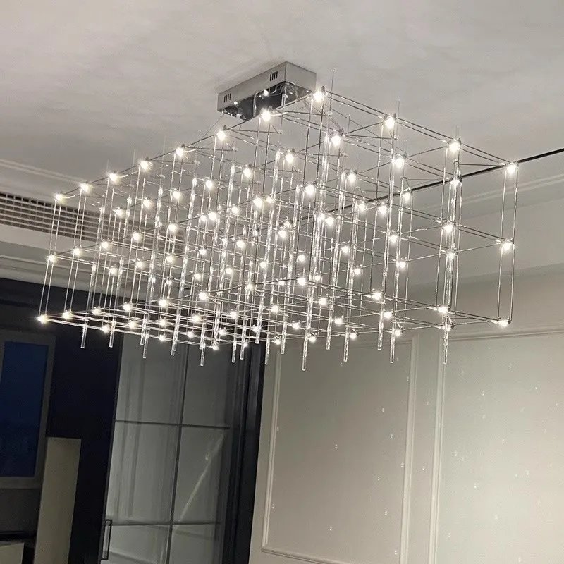 Rectangular Rubik's Cube LED Chandelier On The Third Floor Of The Hotel Lobby Decoration Project Fixed Geometric Stereo Lighting Rectangular Rubik's Cube LED Chandelier On The Third Floor Of The Hotel Lobby Decoration Project Fixed Geometric Stereo Lighting
