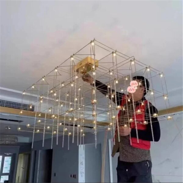 Rectangular Rubik's Cube LED Chandelier On The Third Floor Of The Hotel Lobby Decoration Project Fixed Geometric Stereo Lighting - Image 2