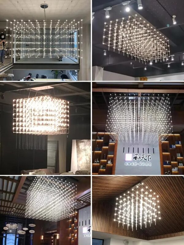 Rectangular Rubik's Cube LED Chandelier On The Third Floor Of The Hotel Lobby Decoration Project Fixed Geometric Stereo Lighting - Image 5