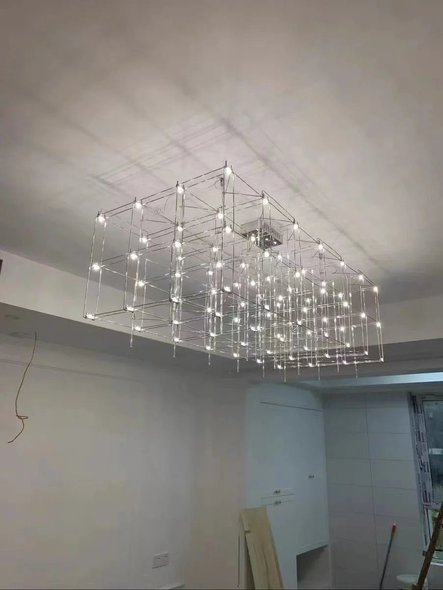 Rectangular Rubik's Cube LED Chandelier On The Third Floor Of The Hotel Lobby Decoration Project Fixed Geometric Stereo Lighting Rectangular Rubik's Cube LED Chandelier On The Third Floor Of The Hotel Lobby Decoration Project Fixed Geometric Stereo Lighting