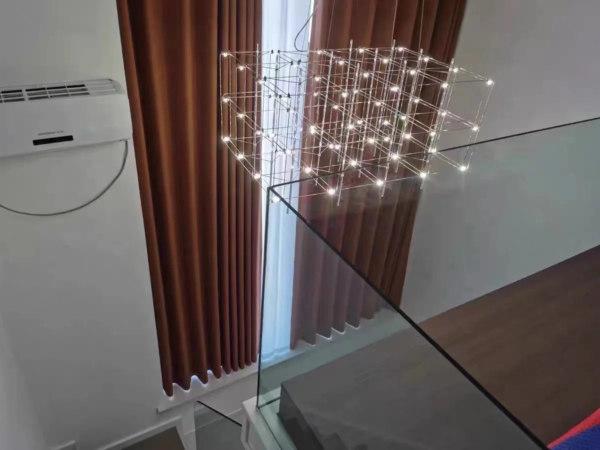 Rectangular Rubik's Cube LED Chandelier On The Third Floor Of The Hotel Lobby Decoration Project Fixed Geometric Stereo Lighting Rectangular Rubik's Cube LED Chandelier On The Third Floor Of The Hotel Lobby Decoration Project Fixed Geometric Stereo Lighting