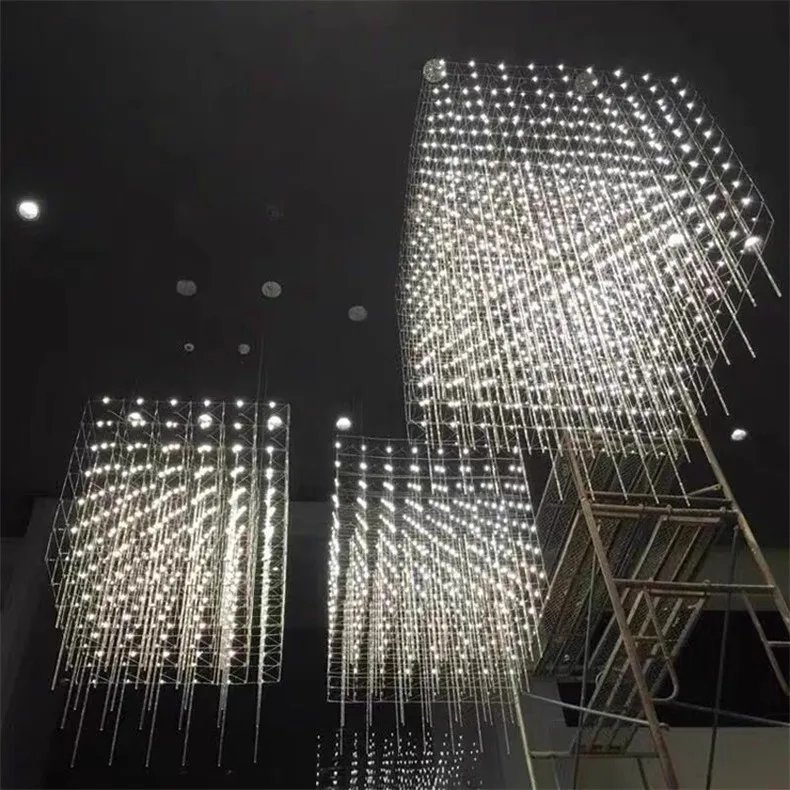 Rectangular Rubik's Cube LED Chandelier On The Third Floor Of The Hotel Lobby Decoration Project Fixed Geometric Stereo Lighting Rectangular Rubik's Cube LED Chandelier On The Third Floor Of The Hotel Lobby Decoration Project Fixed Geometric Stereo Lighting