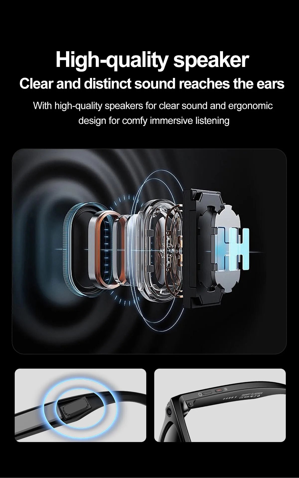 Smart Glasses Recording Videos AI Photo Recognition Answer Translation 260mAh Large Battery IP65 Waterproof Bluetooth Glasses Smart Glasses Recording Videos AI Photo Recognition Answer Translation 260mAh Large Battery IP65 Waterproof Bluetooth Glasses