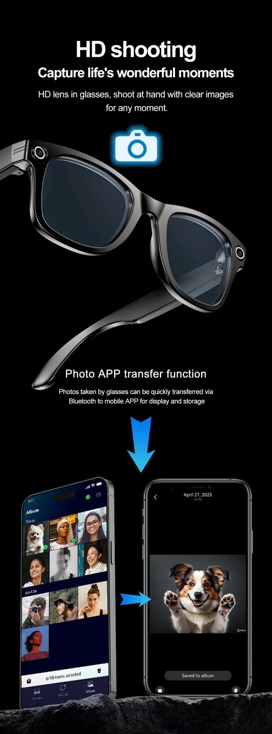 Smart Glasses Recording Videos AI Photo Recognition Answer Translation 260mAh Large Battery IP65 Waterproof Bluetooth Glasses Smart Glasses Recording Videos AI Photo Recognition Answer Translation 260mAh Large Battery IP65 Waterproof Bluetooth Glasses