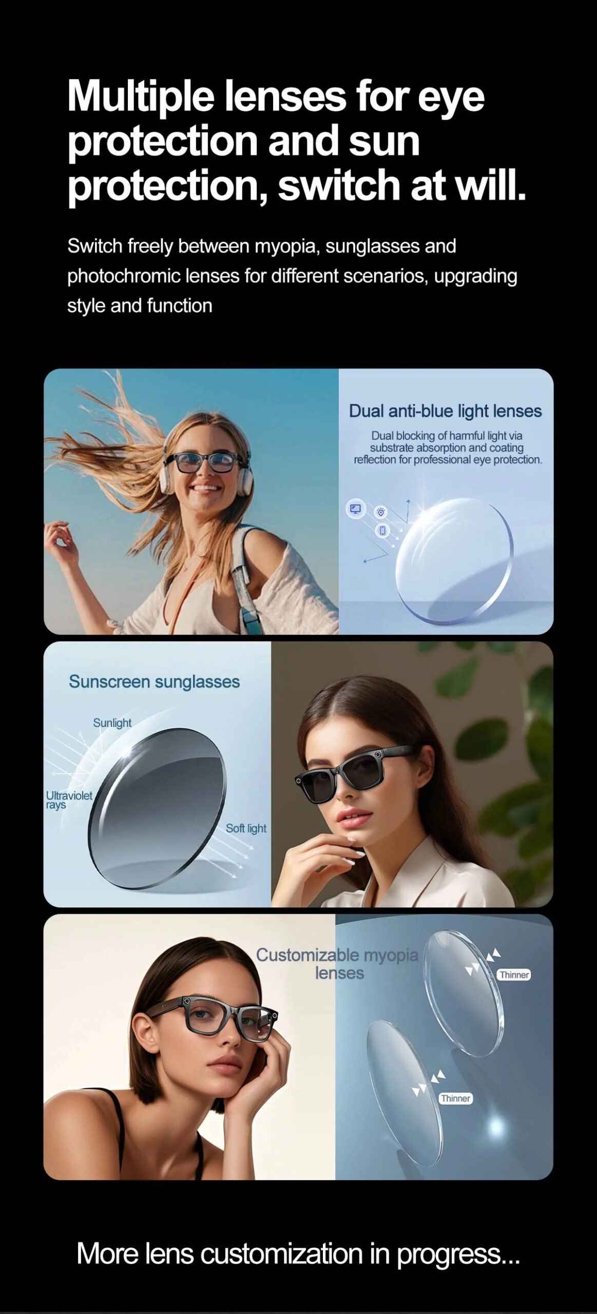 Smart Glasses Recording Videos AI Photo Recognition Answer Translation 260mAh Large Battery IP65 Waterproof Bluetooth Glasses Smart Glasses Recording Videos AI Photo Recognition Answer Translation 260mAh Large Battery IP65 Waterproof Bluetooth Glasses