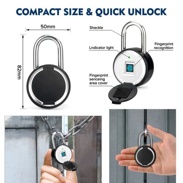 Tuya Smart Padlock Biometric Fingerprint Lock Waterproof Electronic Locks Smart Life APP Keyless Unlock Home Security Protection - Image 5
