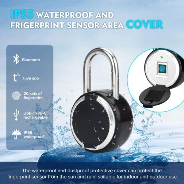 Tuya Smart Padlock Biometric Fingerprint Lock Waterproof Electronic Locks Smart Life APP Keyless Unlock Home Security Protection - Image 2