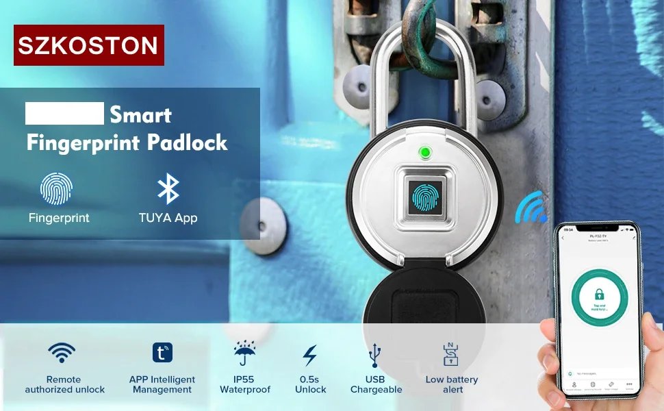 Tuya Smart Padlock Biometric Fingerprint Lock Waterproof Electronic Locks Smart Life APP Keyless Unlock Home Security Protection Tuya Smart Padlock Biometric Fingerprint Lock Waterproof Electronic Locks Smart Life APP Keyless Unlock Home Security Protection