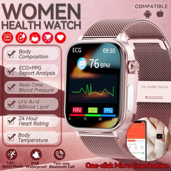 2025 For HUAWEI AI Diagnosis Health Smart Watch Women ECG HRV Funtion Blood Pressure Uric Acid Lipid BT Call Smartwatches Ladies