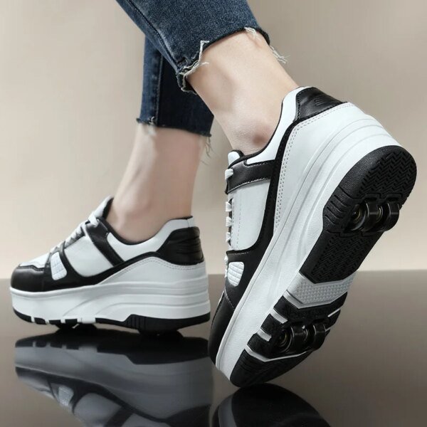 Four wheel roller shoes Boys girls walking shoes Casual outdoor sports slide and shrink school students pulleys shoes sneakers - Image 2