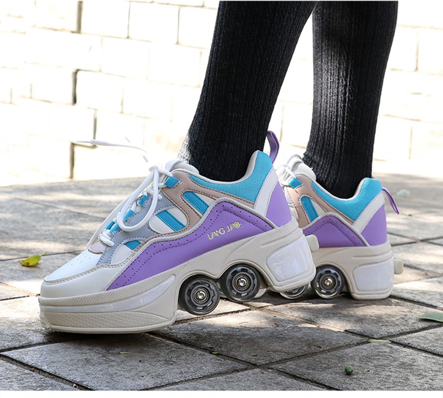 Size 40 41 Deformation Roller Skates Shoes Double Row 4-Wheel Skates Roller Shoes Dual-Purpose Roller Sneakers Wheels Shoes
