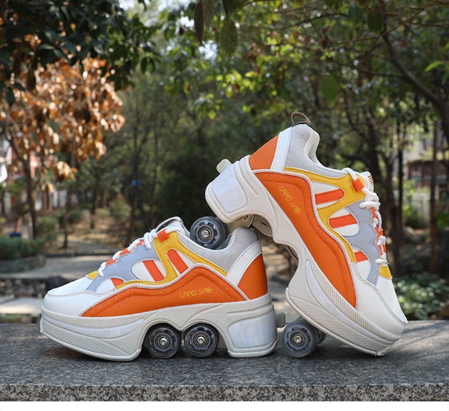 Size 40 41 Deformation Roller Skates Shoes Double Row 4-Wheel Skates Roller Shoes Dual-Purpose Roller Sneakers Wheels Shoes