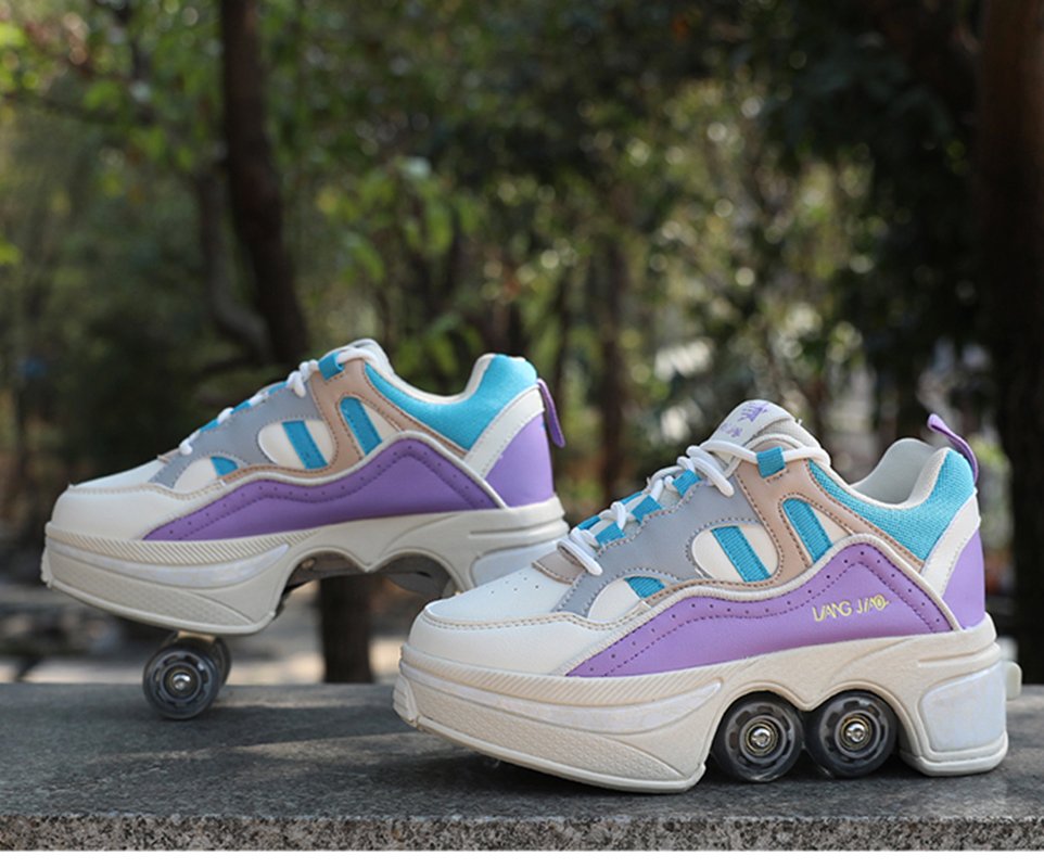 Size 40 41 Deformation Roller Skates Shoes Double Row 4-Wheel Skates Roller Shoes Dual-Purpose Roller Sneakers Wheels Shoes
