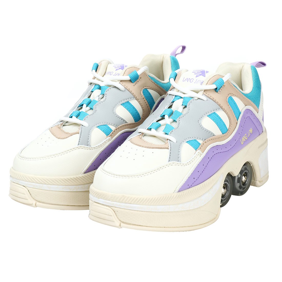Size 40 41 Deformation Roller Skates Shoes Double Row 4-Wheel Skates Roller Shoes Dual-Purpose Roller Sneakers Wheels Shoes