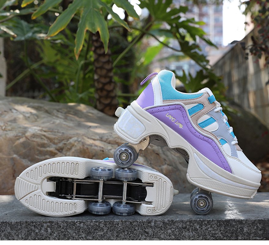 Size 40 41 Deformation Roller Skates Shoes Double Row 4-Wheel Skates Roller Shoes Dual-Purpose Roller Sneakers Wheels Shoes