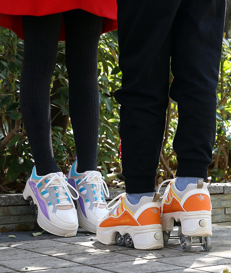 Size 40 41 Deformation Roller Skates Shoes Double Row 4-Wheel Skates Roller Shoes Dual-Purpose Roller Sneakers Wheels Shoes