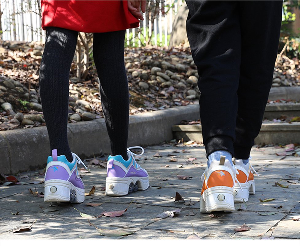 Size 40 41 Deformation Roller Skates Shoes Double Row 4-Wheel Skates Roller Shoes Dual-Purpose Roller Sneakers Wheels Shoes