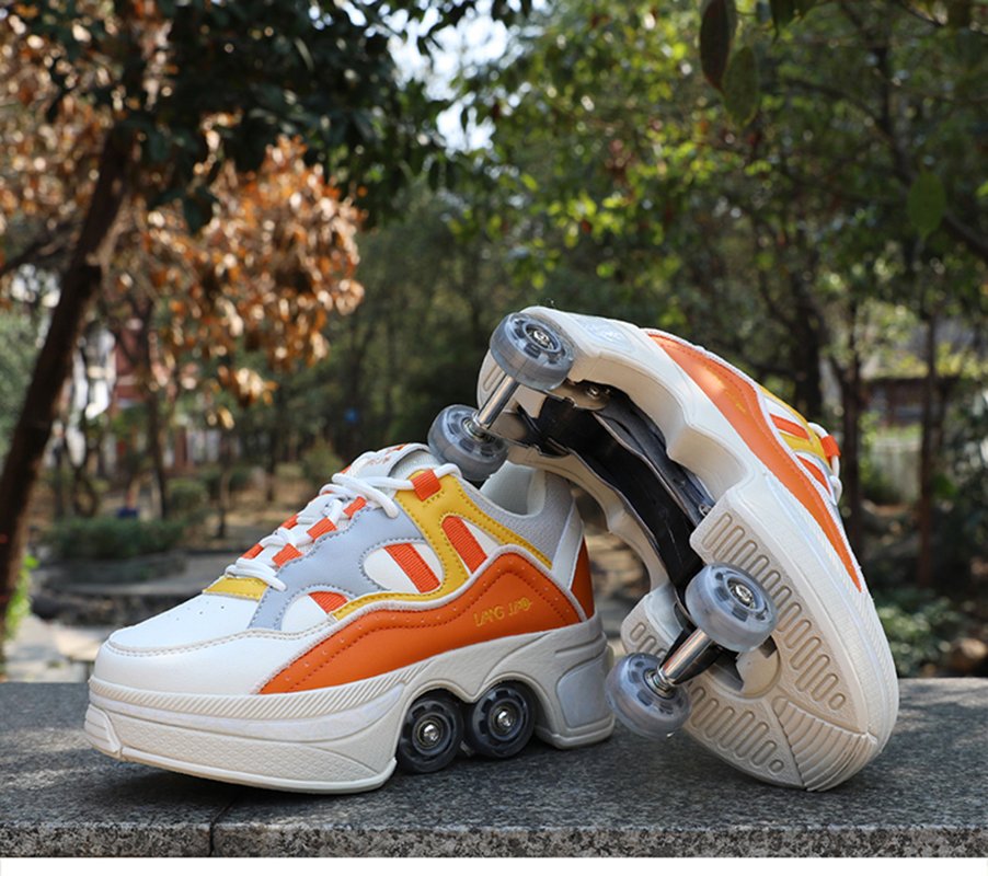 Size 40 41 Deformation Roller Skates Shoes Double Row 4-Wheel Skates Roller Shoes Dual-Purpose Roller Sneakers Wheels Shoes