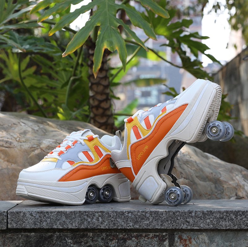Size 40 41 Deformation Roller Skates Shoes Double Row 4-Wheel Skates Roller Shoes Dual-Purpose Roller Sneakers Wheels Shoes