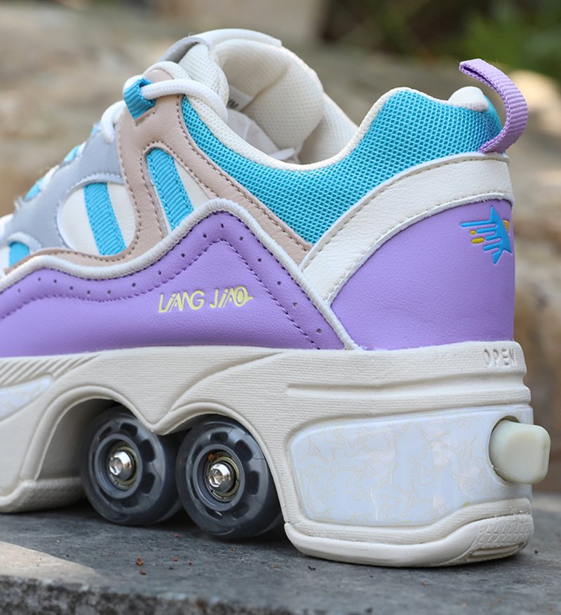 Size 40 41 Deformation Roller Skates Shoes Double Row 4-Wheel Skates Roller Shoes Dual-Purpose Roller Sneakers Wheels Shoes