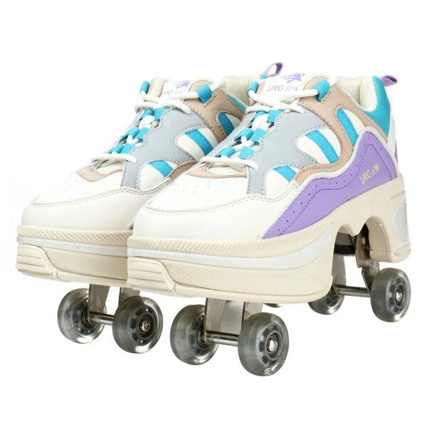 Size 40 41 Deformation Roller Skates Shoes Double Row 4-Wheel Skates Roller Shoes Dual-Purpose Roller Sneakers Wheels Shoes - Image 3