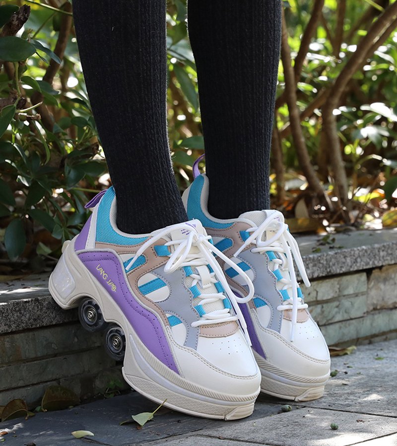 Size 40 41 Deformation Roller Skates Shoes Double Row 4-Wheel Skates Roller Shoes Dual-Purpose Roller Sneakers Wheels Shoes