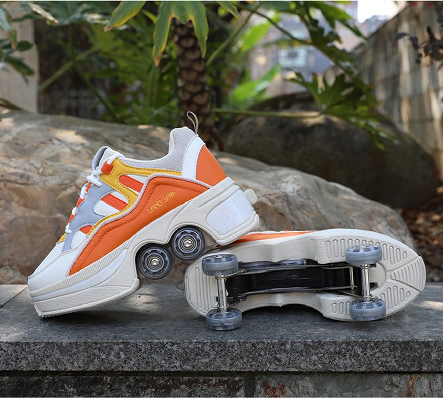 Size 40 41 Deformation Roller Skates Shoes Double Row 4-Wheel Skates Roller Shoes Dual-Purpose Roller Sneakers Wheels Shoes