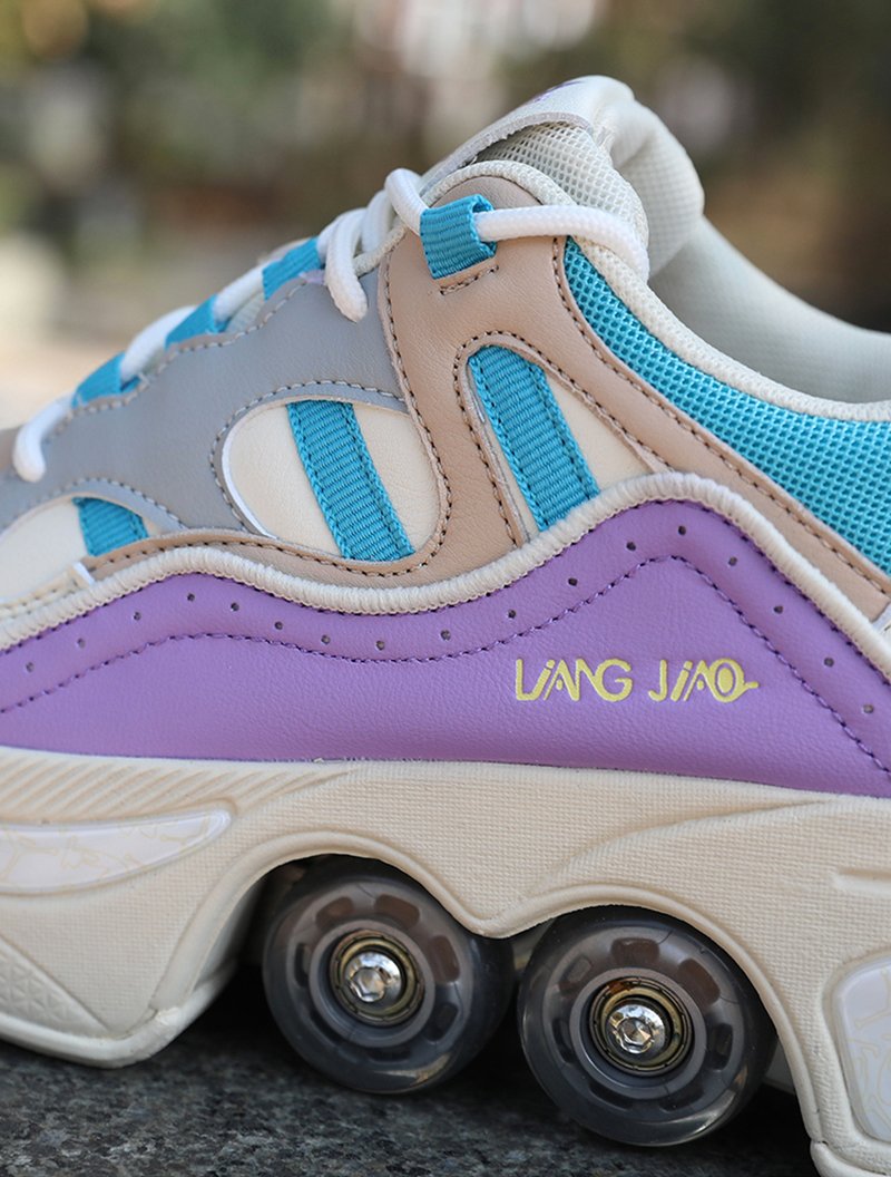 Size 40 41 Deformation Roller Skates Shoes Double Row 4-Wheel Skates Roller Shoes Dual-Purpose Roller Sneakers Wheels Shoes