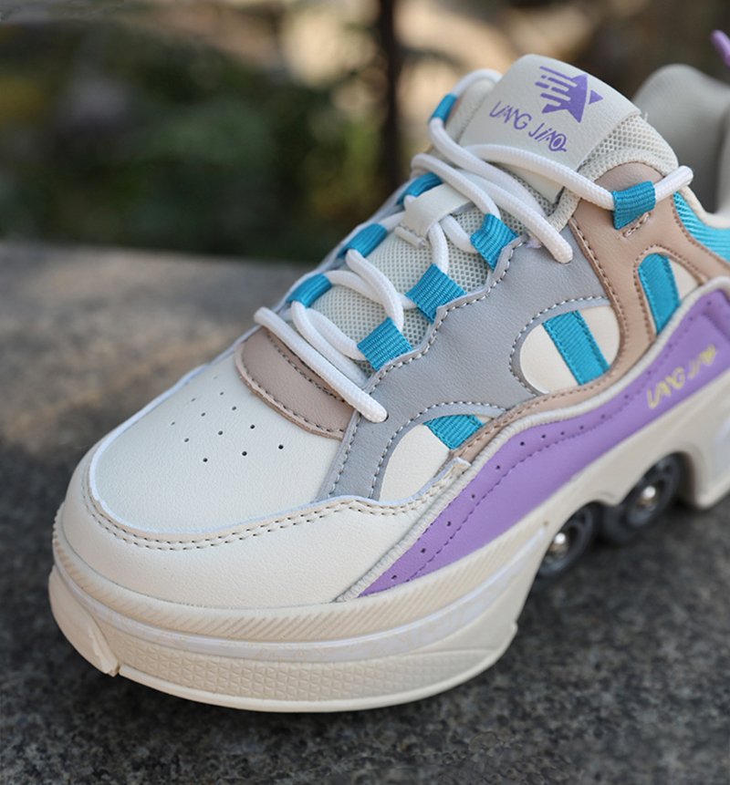 Size 40 41 Deformation Roller Skates Shoes Double Row 4-Wheel Skates Roller Shoes Dual-Purpose Roller Sneakers Wheels Shoes