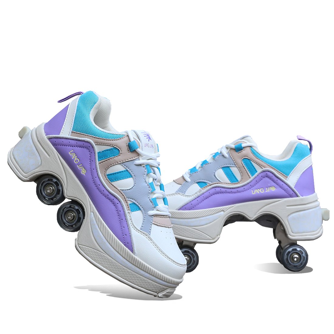Size 40 41 Deformation Roller Skates Shoes Double Row 4-Wheel Skates Roller Shoes Dual-Purpose Roller Sneakers Wheels Shoes