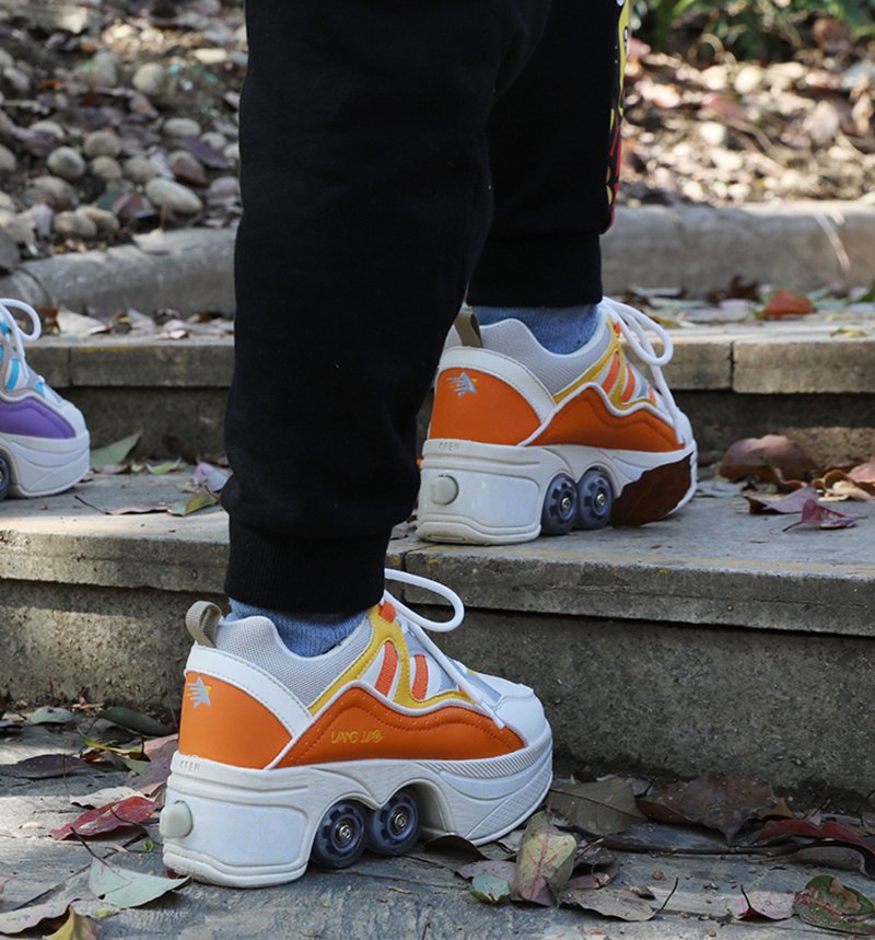 Size 40 41 Deformation Roller Skates Shoes Double Row 4-Wheel Skates Roller Shoes Dual-Purpose Roller Sneakers Wheels Shoes