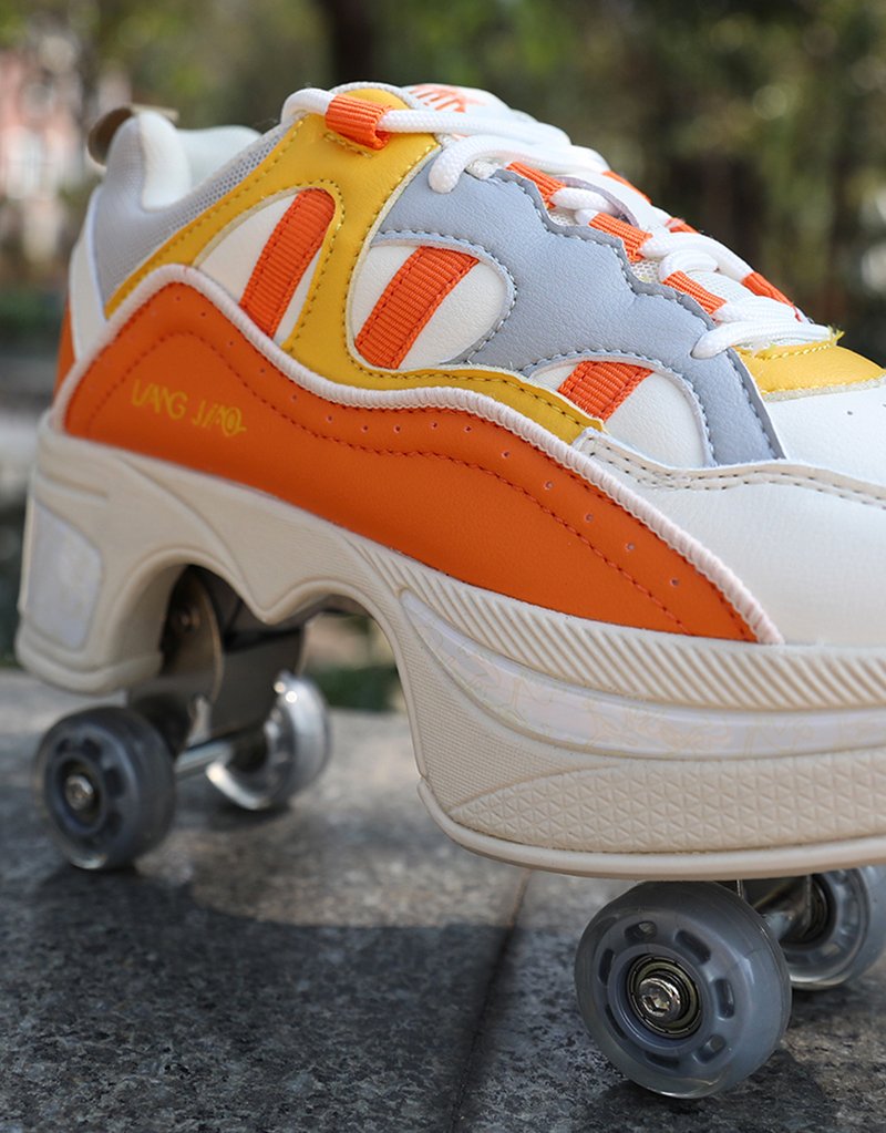 Size 40 41 Deformation Roller Skates Shoes Double Row 4-Wheel Skates Roller Shoes Dual-Purpose Roller Sneakers Wheels Shoes