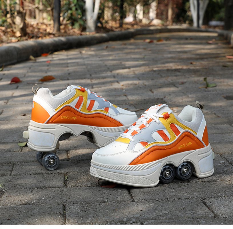 Size 40 41 Deformation Roller Skates Shoes Double Row 4-Wheel Skates Roller Shoes Dual-Purpose Roller Sneakers Wheels Shoes