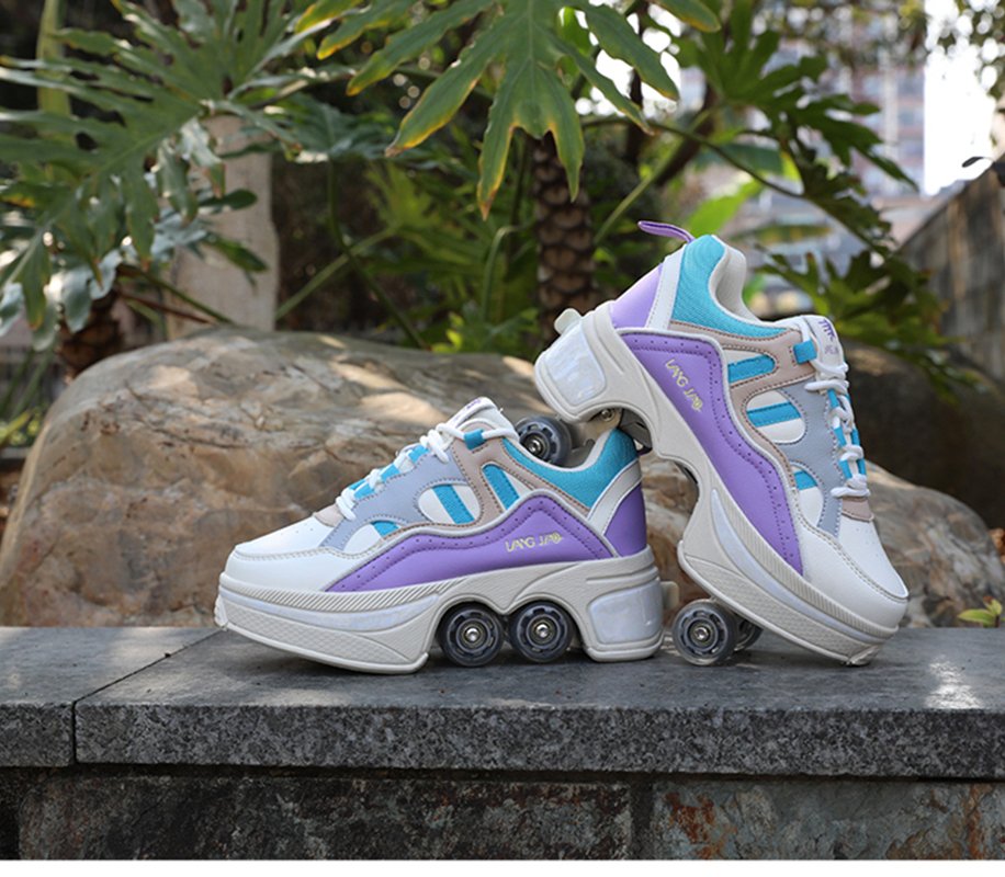 Size 40 41 Deformation Roller Skates Shoes Double Row 4-Wheel Skates Roller Shoes Dual-Purpose Roller Sneakers Wheels Shoes