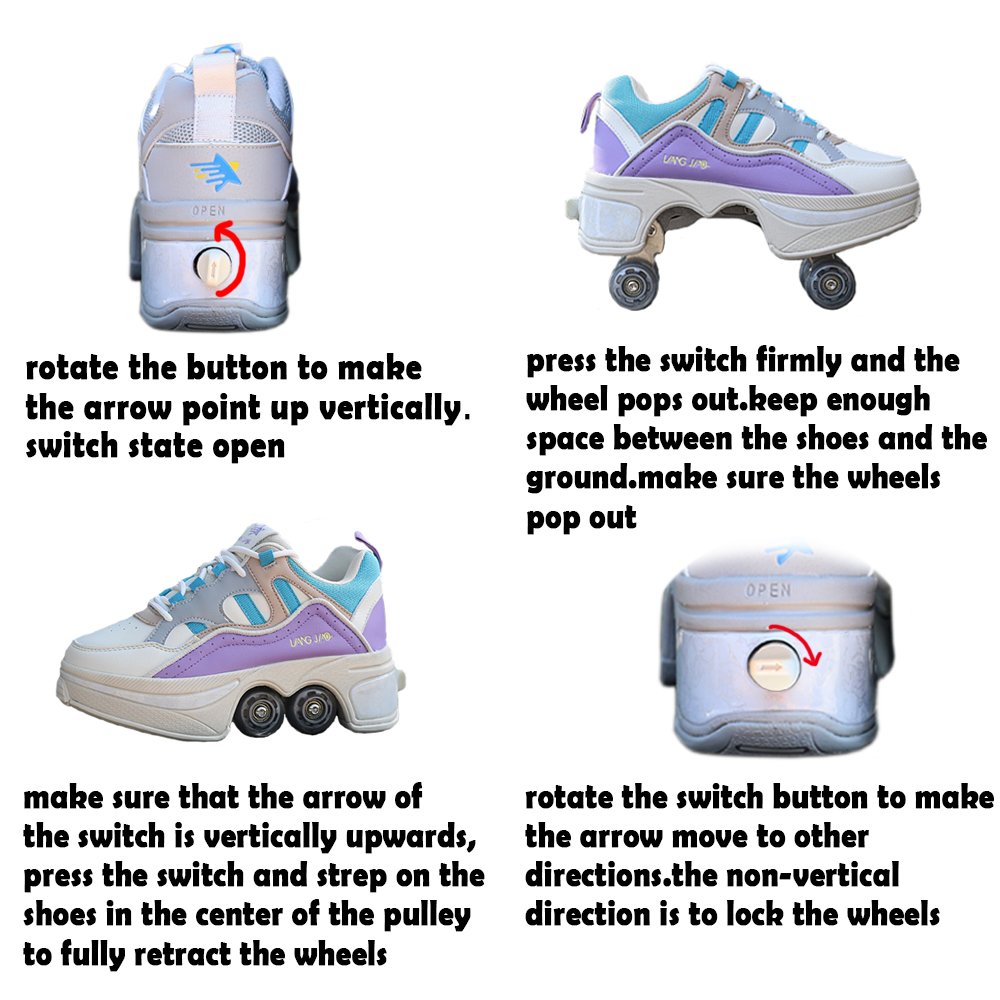 Size 40 41 Deformation Roller Skates Shoes Double Row 4-Wheel Skates Roller Shoes Dual-Purpose Roller Sneakers Wheels Shoes