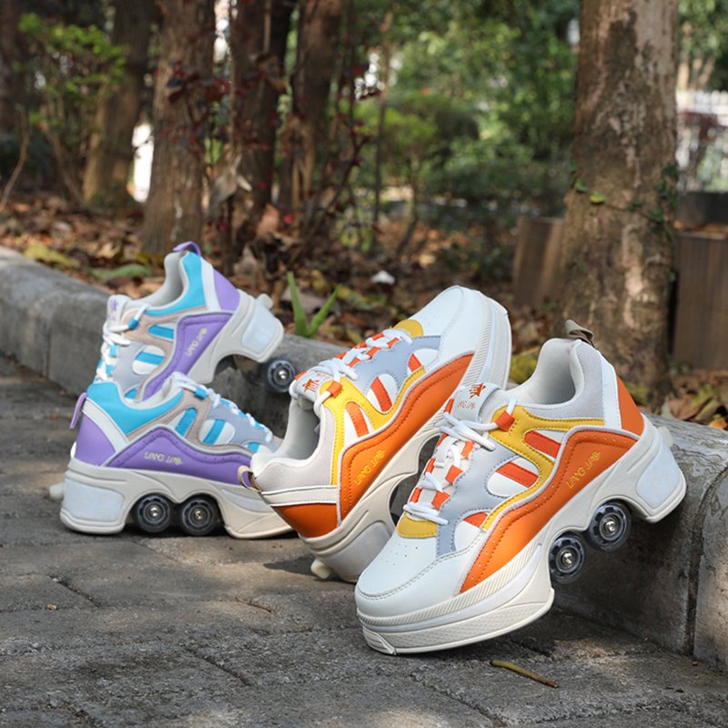 Size 40 41 Deformation Roller Skates Shoes Double Row 4-Wheel Skates Roller Shoes Dual-Purpose Roller Sneakers Wheels Shoes