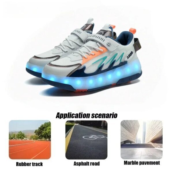 Children's LED luminous roller skates 4-wheel running parkour deformation skates boys and girls detachable casual shoes - Image 4