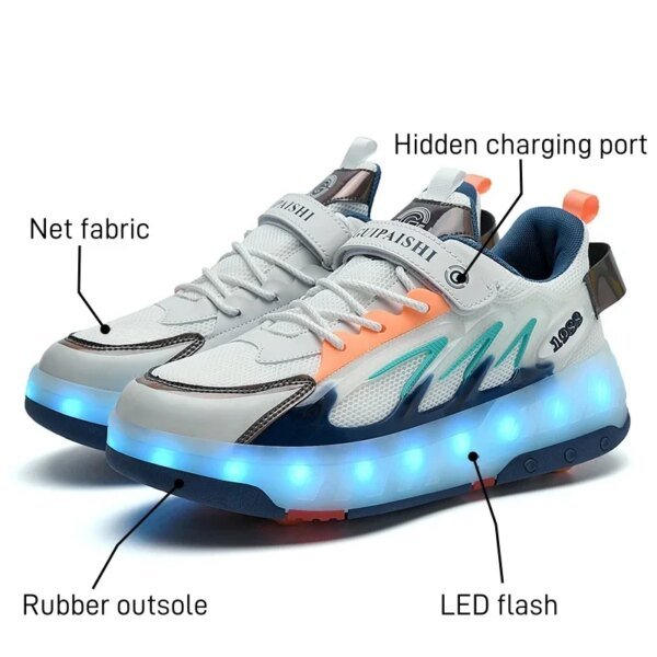 Children's LED luminous roller skates 4-wheel running parkour deformation skates boys and girls detachable casual shoes - Image 2