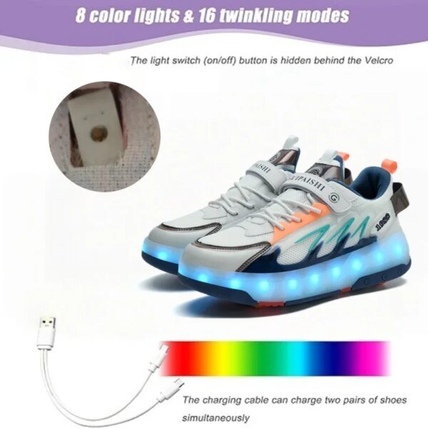 Children's LED luminous roller skates 4-wheel running parkour deformation skates boys and girls detachable casual shoes - Image 3
