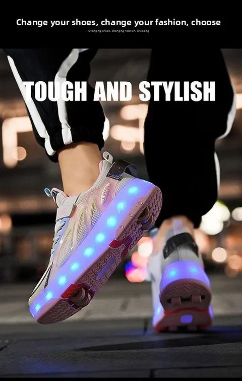 Children's LED luminous roller skates 4-wheel running parkour deformation skates boys and girls detachable casual shoes Children's LED luminous roller skates 4-wheel running parkour deformation skates boys and girls detachable casual shoes