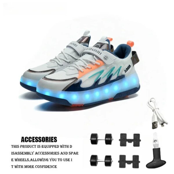 Children's LED luminous roller skates 4-wheel running parkour deformation skates boys and girls detachable casual shoes - Image 5