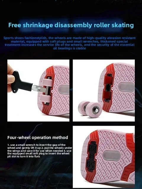 Children's LED luminous roller skates 4-wheel running parkour deformation skates boys and girls detachable casual shoes Children's LED luminous roller skates 4-wheel running parkour deformation skates boys and girls detachable casual shoes